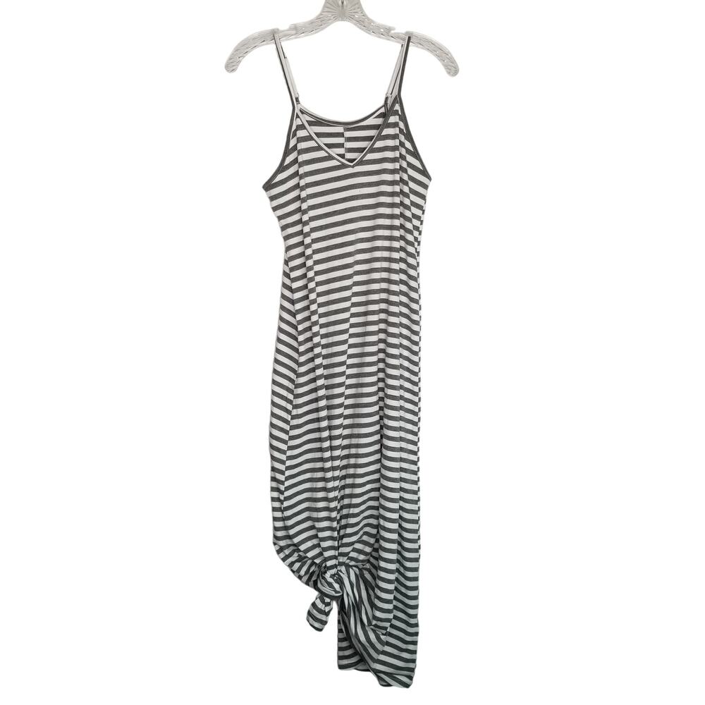 Striped V-Neck Spaghetti Strap A-Line Maxi Dress, Size S - Picture 3 of 8